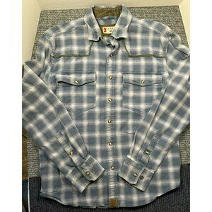 Rural Cloth Plaid Heavyweight Flannel Shirt W/ Leather Collar Snap Front Western